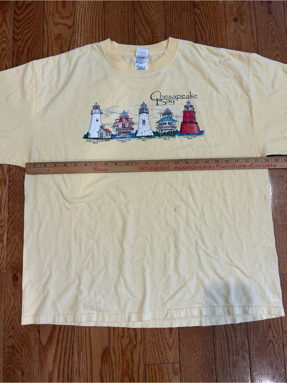 Chesapeake Bay Lighthouses T-Shirt Mens XL Yellow 100% Cotton Graphic Tee - Picture 10 of 11